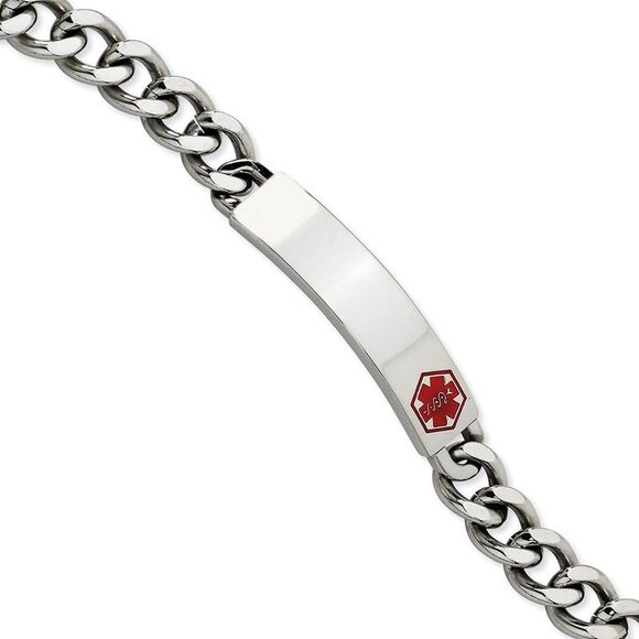 Stainless Steel Red Enamel Medical ID 9.5 Inch Bracelet - Picture 2 of 8